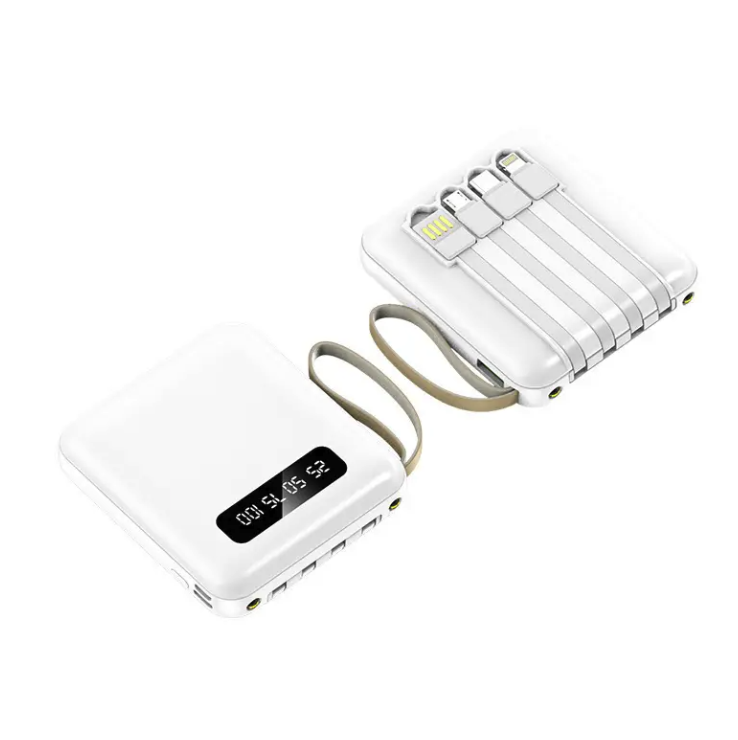 Compact Powerbank with Built-In Cables (10000 mAh)